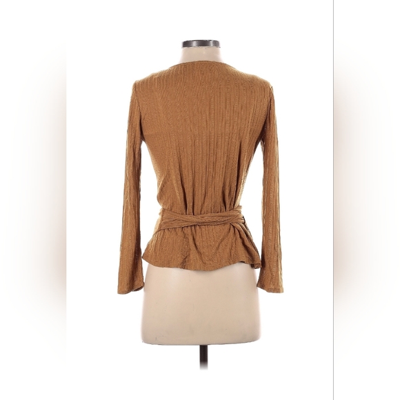 Sézane RARE Sonia Wrap Top Coffee Brown Long Sleeve Tan Camel Cognac Large Small - Picture 7 of 8